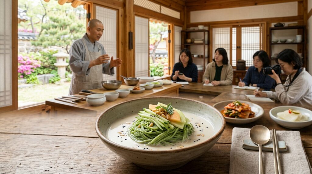 선재스님의 한국음식 홍보 "기회가 왔을 때 젓는 거 아니냐, 내가 젓는 건 전통요리 알리는 일" 검은요일 잣국수 선보여