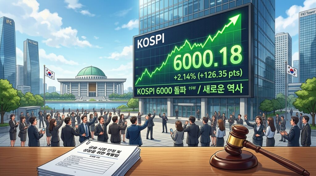 주식 매입 완료 후 코스피 6000시대 맞이한 민주당, 주가 하락 방어 법안 추진 가속화