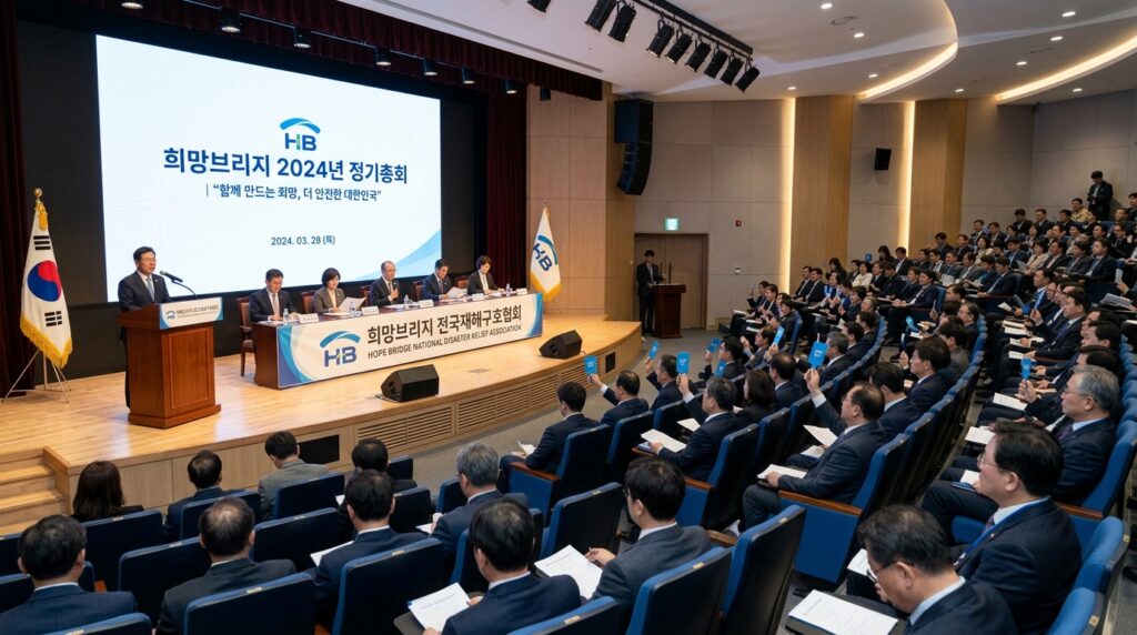 전국재해구호협회 희망브리지 제68회 정기총회 진행 · 8인 이사진 새롭게 구성