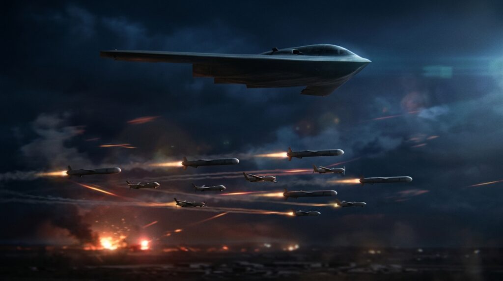 미국의 전략폭격기와 저가 드론 협업 작전 ▶ 5천만원 무인기와 3조원대 스텔스기의 합동 공격으로 이란 방어망 돌파 저비용 드론 전술을 역이용한 미군의 새로운 타격 전략