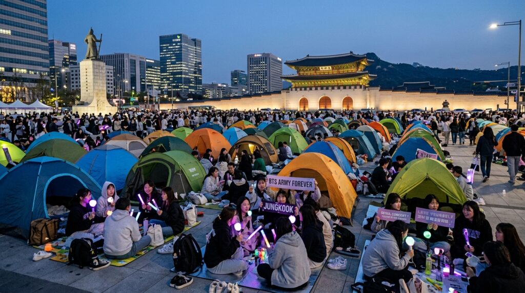 서울 도심 한복판 야영 논란 방탄소년단 콘서트 앞두고 대규모 노숙 사태 우려에 시 당국 긴급 대응