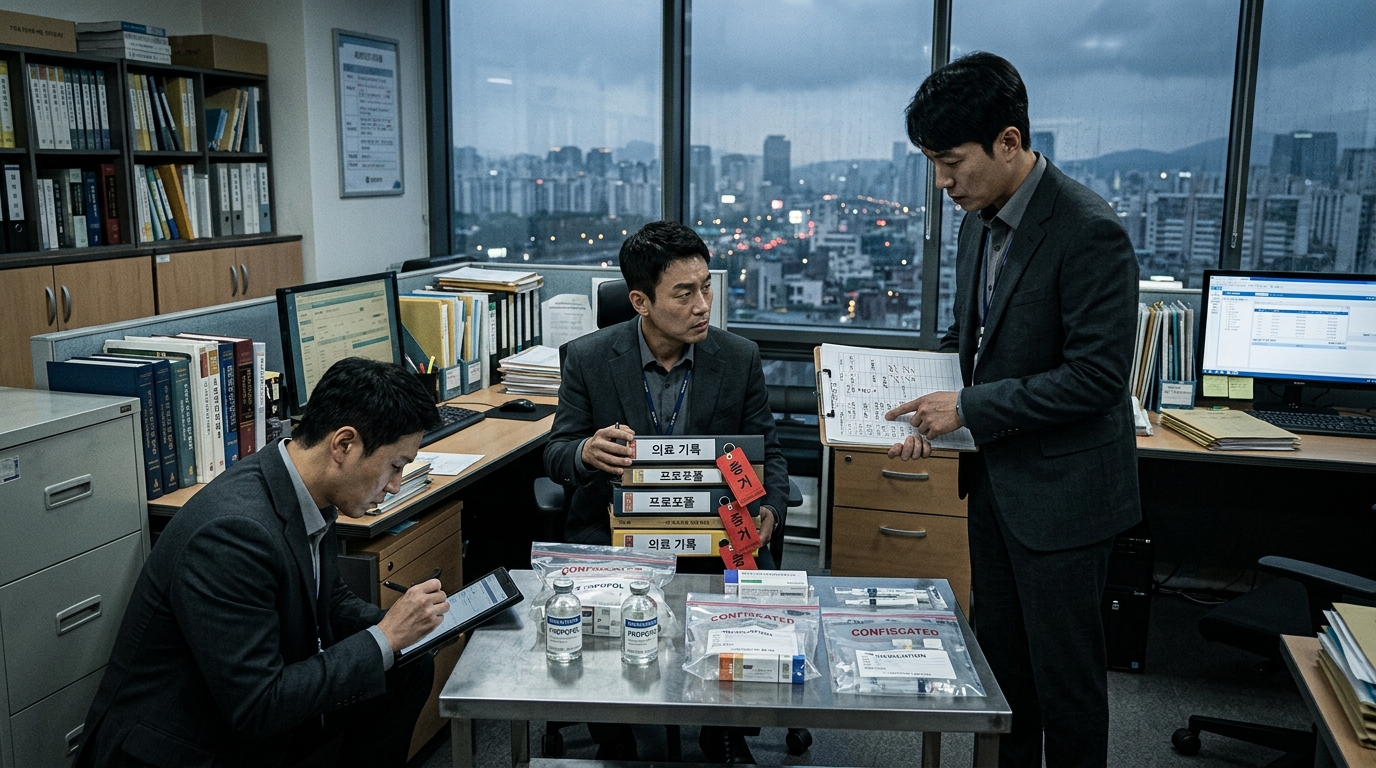 <span style="font-size: 18px; color: #c41e3a; font-weight: bold;">프로포폴 제공 의료기관</span> <span style="font-size: 16px; color: #2c3e50;">반포대교 포르쉐 사고 연루</span> <span style="font-size: 17px; color: #c41e3a; font-weight: bold;">수사 착수</span> <span style="font-size: 15px; color: #555;">· 공모자 19일 검찰 송치 계획</span>
