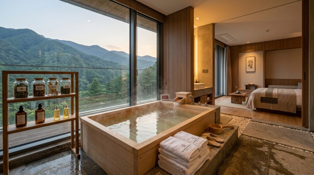 가족 힐링 여행지 수호텔 수안보온천 객실 내 천연 온천수로 편안한 휴식