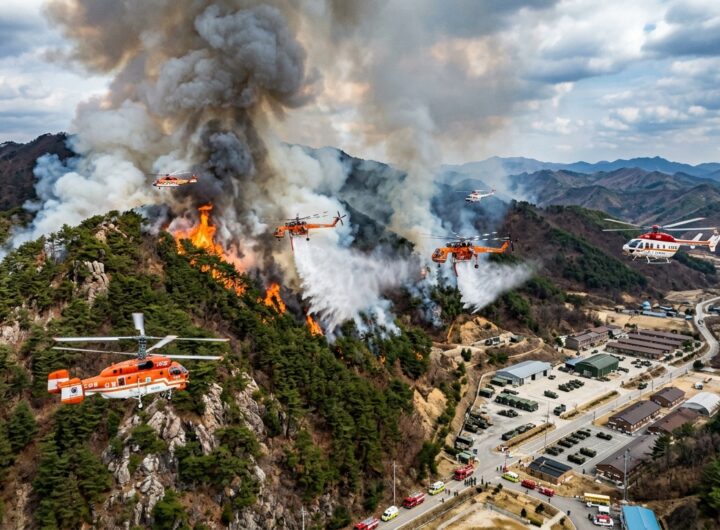 포항 군 훈련장 주변 산림 화재 진화 헬기 7대 긴급 출동