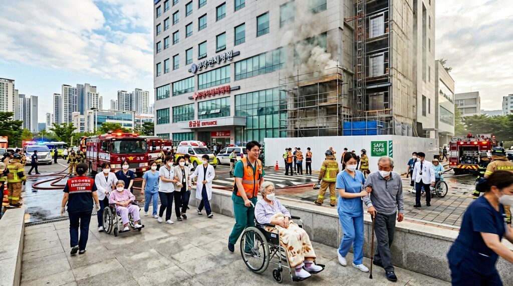 ?? 불 알림에 신속 대피 환자 44명 안전 확보 소방·병원 직원들의 발빠른 대응