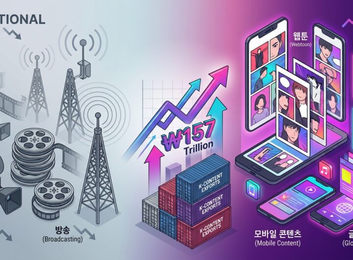157조 규모 한국 콘텐츠 시장 지형 변화 · 웹툰·음악 급성장 vs 영화·방송 성장세 둔화
